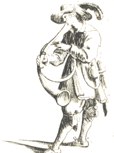 Trompista - Desenho de  Bracelli, 1615 - Itália - Flatschart Horns