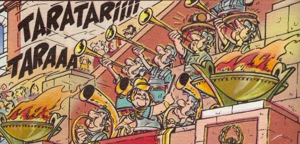 Soldados romanos com tubas e cornos / Quadrinhos Asterix de Albert Uderzo e René Goscinny - Flatschart Horns