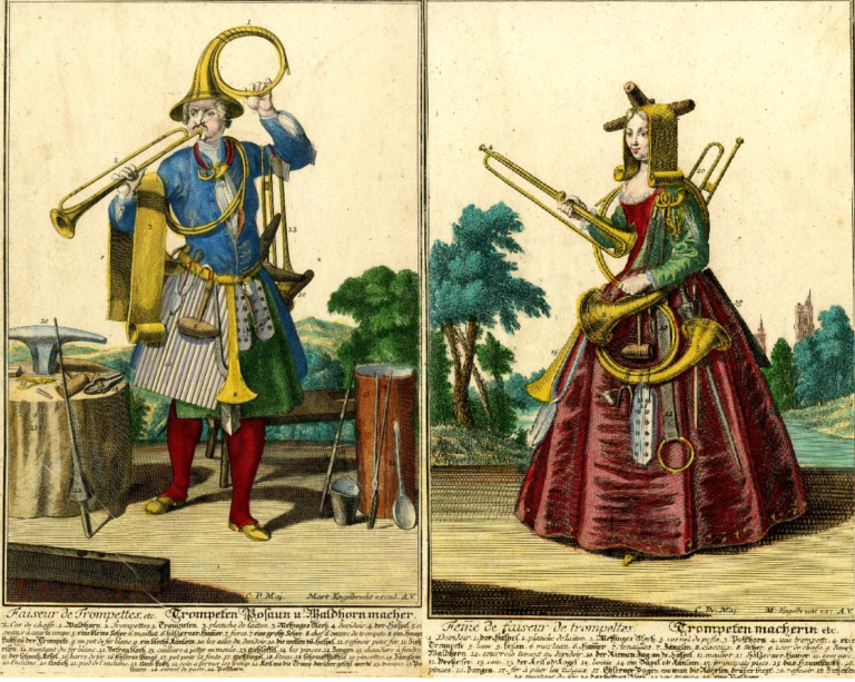 Fabricante de instrumentos e sua esposa - Martin Engelbrecht (1684 - 1756) - Augsburg, Alemanh - Flatschart Horns