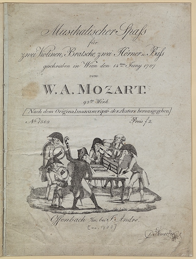 Edição de 1797 de Ein musikalischer Spass (Uma brincadeira musical) para duas trompas e quarteto de cordas - Flatschart Horns