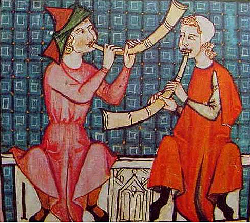 Trompas em ilustração da Idade Média - Flatschart Horns