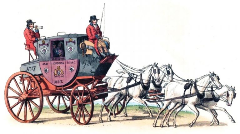 Carruagem postal inglesa por volta de 1815 - Flatschart Horns