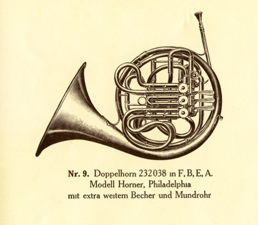 Kruspe Modelo Horner,  catálogo de 1929  - Fonte Brass Tacks - Flatschart Horns