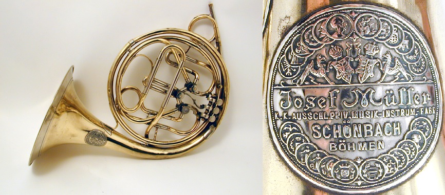 Trompa com três rotores, fabricada por volta de 1880 por Josef Müller na Bohemia - Flatschart Horns