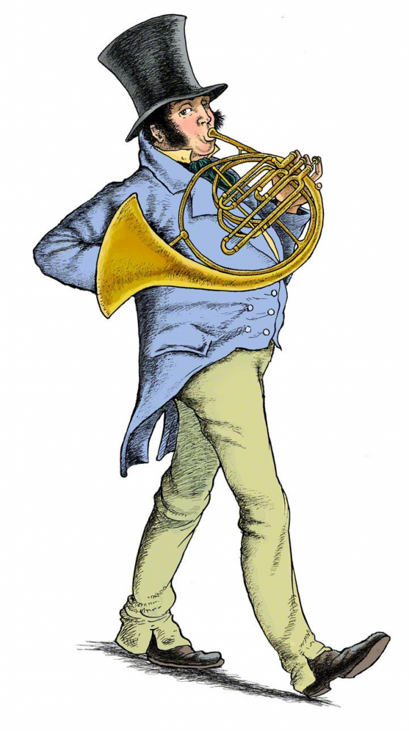 Trompa de pistões - Logo do French Horn Pub em Londres - Flatschart Horns